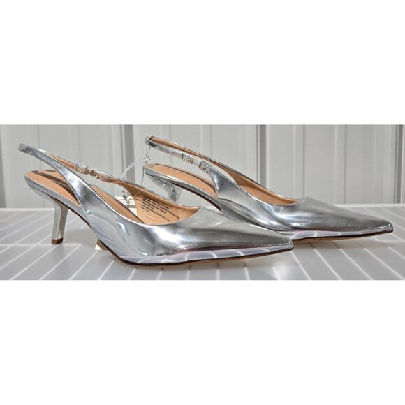 A New Day Aubrey Metallic Silver Slingback 2" Heels w/ Pointed Toe -- Size 11 - Picture 1 of 6